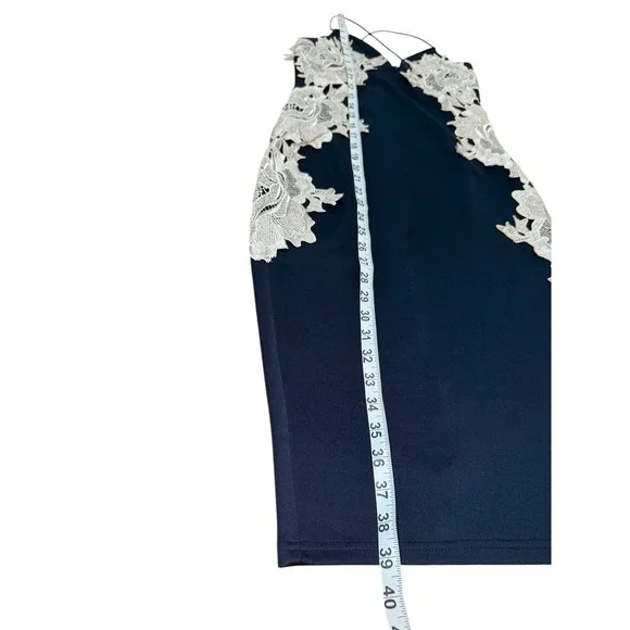 AX Paris Navy‎ Blue Lace Applique Strappy Bodycon Midi Dress Size 10